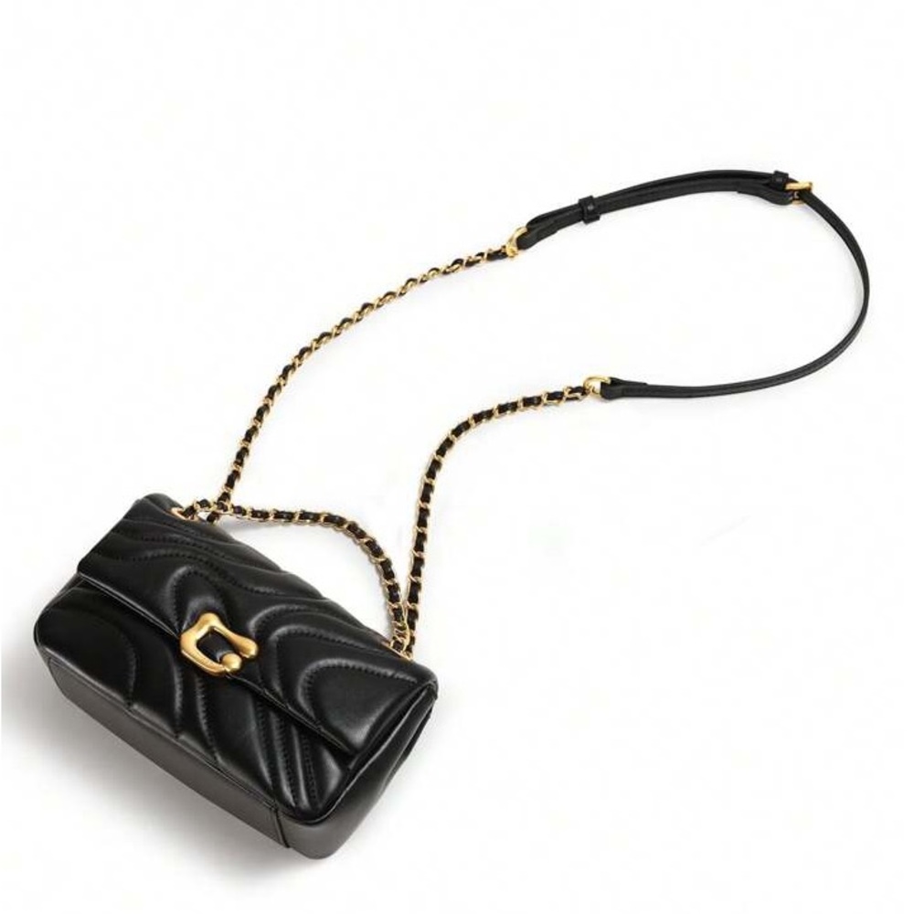 Luxury Genuine Leather Quilted Chain Shoulder Crossbody Bag Black Purse